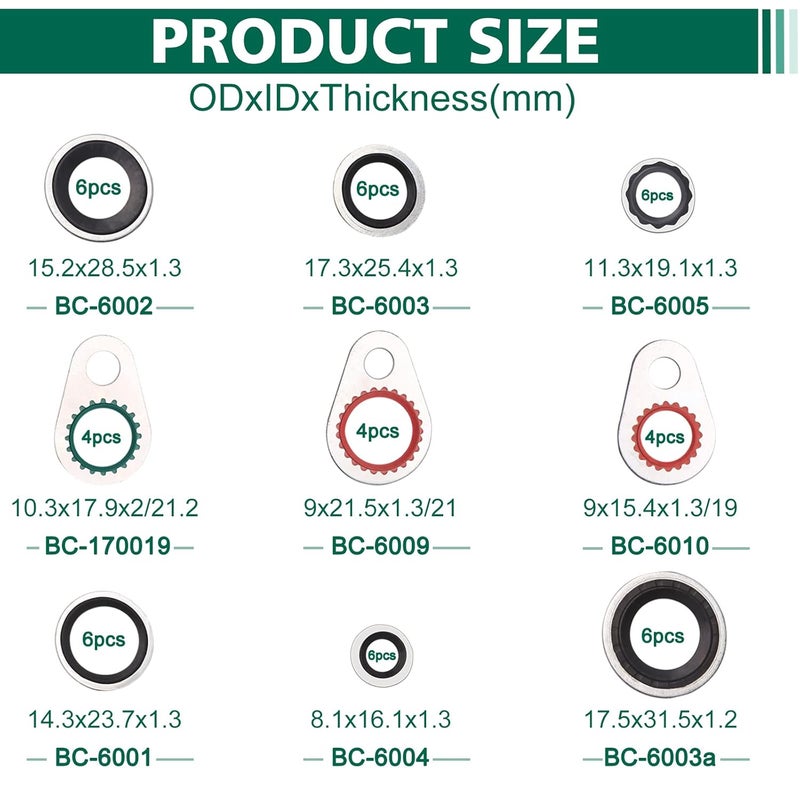 BUSY-CORNER A/C System Compressor Gasket Seals Air Conditioning Compressor Port Seal Washer Kit (48) - Image 2